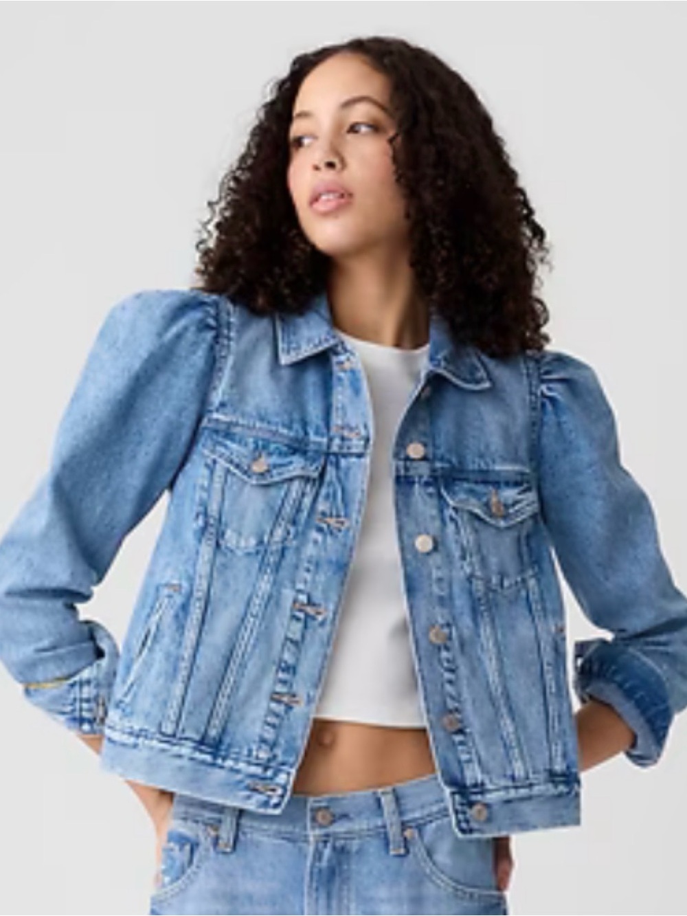 Blue and Black Gap Puff Sleeve  Denim Jackets